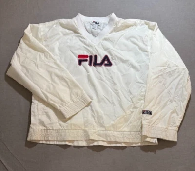 Chaqueta cortavientos vintage FILA adulto XL blanca manga larga pulóver para hombre. Foto 1 de 4