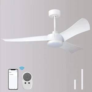 White Smart Ceiling Fans with Light,54” DC Quiet Outdoor Ceiling Fan with remote - Picture 1 of 7