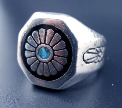 Southwestern Ring Vintage Flower NEW Made In USA Turquoise Inlay Native American - Image 1 of 4
