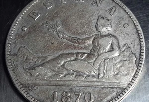 Spain 5 Pesetas, 1870 Provisional government, Die Crack - Picture 1 of 7