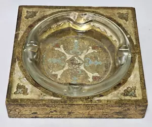 Vintage Gold Florentina / Florentine Wood w/Glass Ashtray Insert Italy 7.25" - Picture 1 of 11