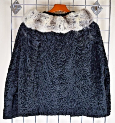 Vintage Evening Coat Wavy Lambswool Size S/M 50s 60s Salt Pepper Rabbit Collar - Image 1 of 4