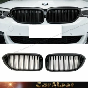 MATTE BLACK DOUBLE SLANT FRONT GRILLE FOR 2017 2018 2019 2020 BMW G30 G31 - Picture 1 of 4