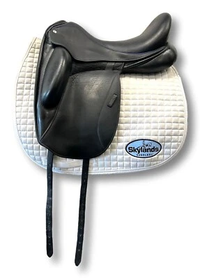 HOLD:  Used Custom Icon Flight - Size 17.5" Monoflap Dressage Saddle Black - Image 1 of 4