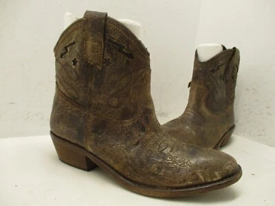 Botas de Vaquero Cortas Steven by Steve Madden Marrón Cuero Craquelado Cremallera Mujer Talla 7.5 Foto 1 de 4