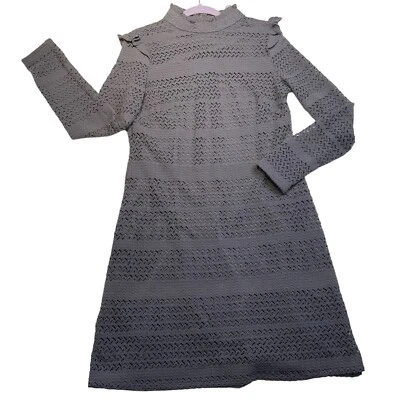 Adrianna Papell Dress High Neck Lace Sheath Gray Long Sleeve Ruffle Shoulder 14 - Image 1 of 4