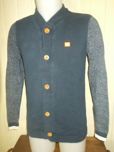 Pull boutons chaud gilet maille bleu JACK ET JONES S/38 manches chinées - Picture 1 of 4