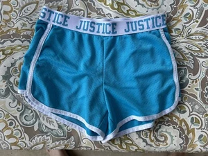 JUSTICE Girl's Size 12 Fold-over Mesh Shorts Aqua Blue - Picture 1 of 3