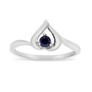 10k White Gold Round Sapphire Heart Ring - Picture 1 of 6