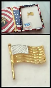 2-Tone 10K GOLD MICHAEL ANTHONY Patriotic AMERICAN FLAG Tie Tack LAPEL PIN w/Box - Picture 1 of 11