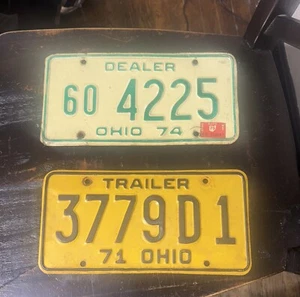 Oldtimer Ohio Nummernschilder weiß/grün und schwarz/gold 70er Jahre Paar 2 Stück - Bild 1 von 5