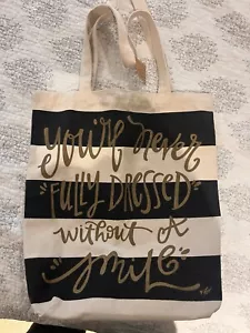 NWT Canvas Tote Bag 15x13 Black Striped - Picture 1 of 8