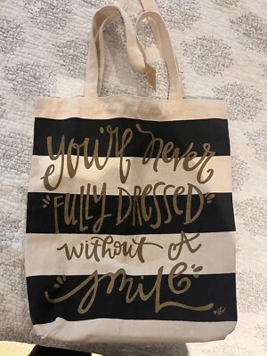 NWT Canvas Tote Bag 15x13 Black Striped  - Image 1 of 4
