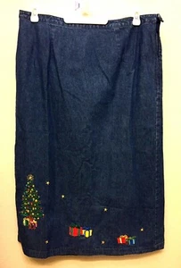 WESTBOUND Blue Denim Long Skirt Christmas Embroidered SIZE 16 - Picture 1 of 8