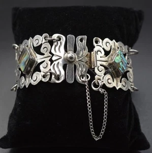 Vintage Mexican Sterling 925 and Abalone Shell Linked Bracelet - Picture 1 of 6