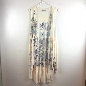 ORIGAMI Long Duster Cardigan Lace Boho Flowy Hippie Floral Western Fairy Size L - Picture 1 of 11