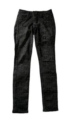 Express Jeans Reversible Low Rise Skinny Jeans Sz 2 Black Gray Lace Print Y2K - Image 1 of 4