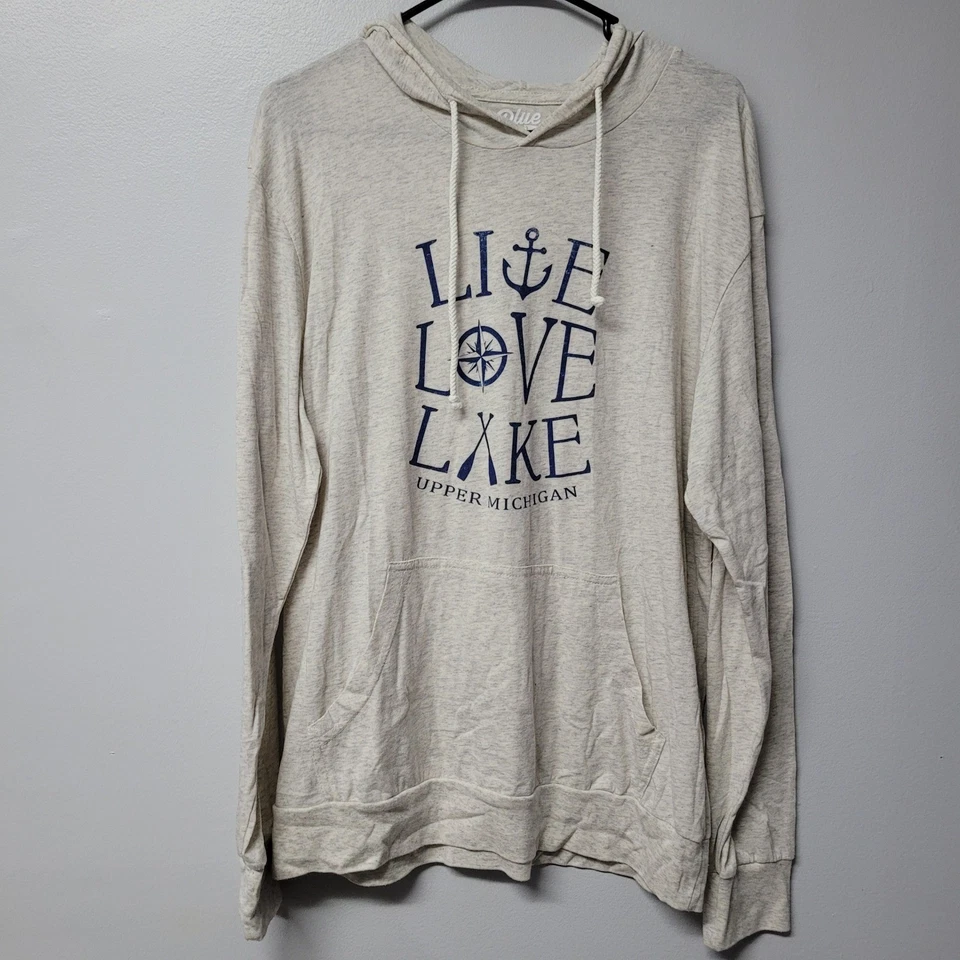 Sudadera con capucha azul 84 Live Love Lake Upper Michigan gráfica para mujer grande L Pullover Foto 1 de 4