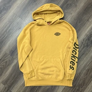 Vintage Dickies Hoodie Mens M Yellow Y2K Work Workwear Pullover Sweatshirt - Picture 1 of 3