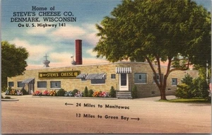 DENMARK, Wisconsin Advertising Postcard STEVE'S CHEESE CO. Highway 141 / Linen - Picture 1 of 2