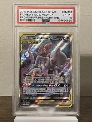 Pokémon TCG Mewtwo and Mew GX Sun & Moon SM191 Holo Promo PSA 6 - Image 1 of 3