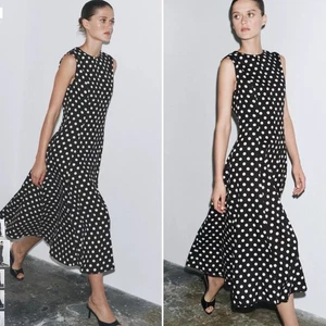 Zara Black and White Polka Dot Midi Dress Large - Picture 1 of 8