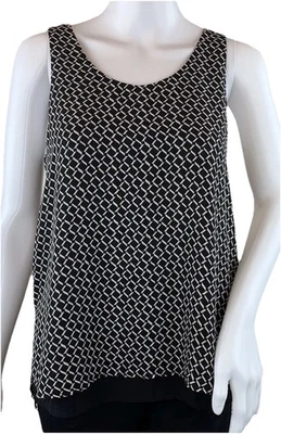 Camiseta sin mangas exuberante negra geométrica contraste negra capa de gasa abertura laterales XS Foto 1 de 4