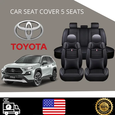 For All Toyota Corolla Car Seat Cover 9Pcs Front Rear Luxury Faux Leather Black - Image 1 of 4