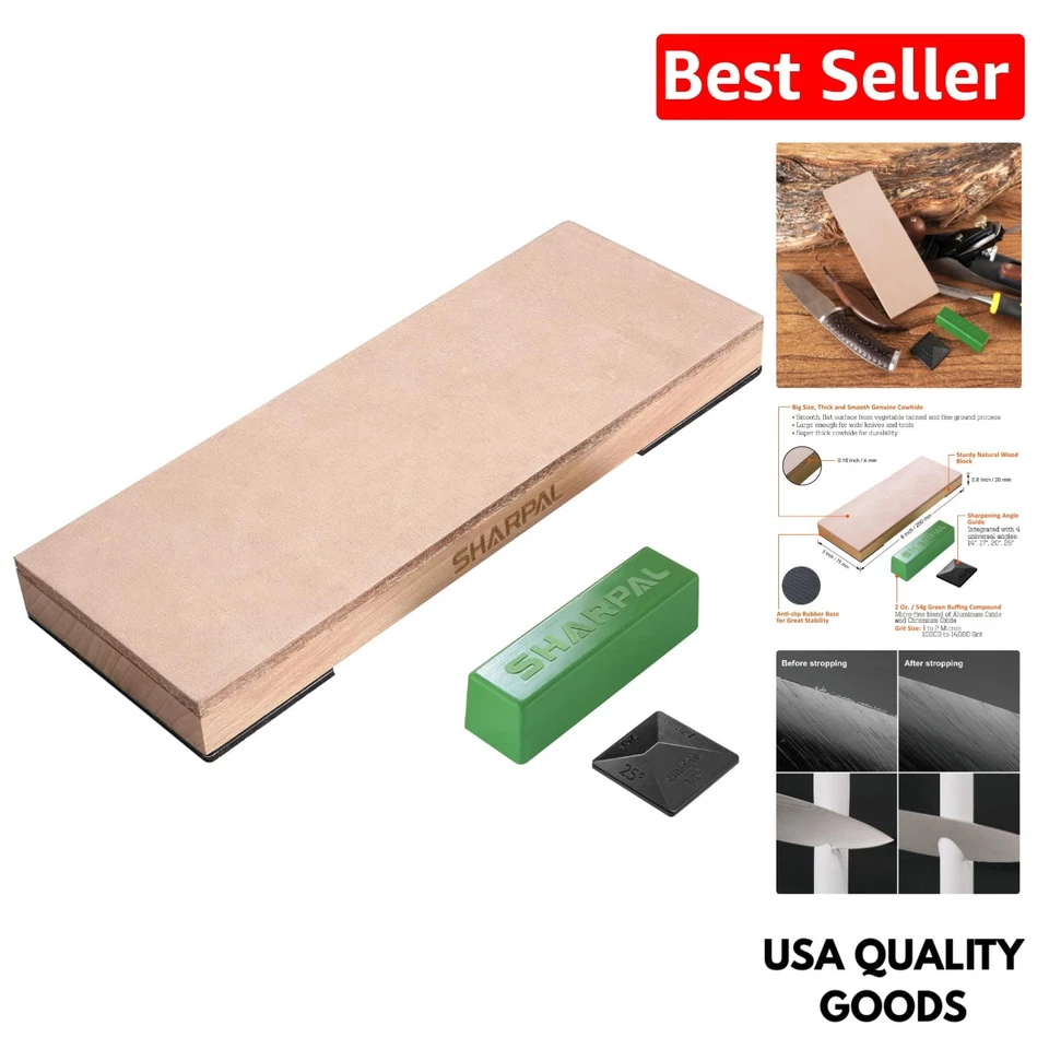SHARPAL 204N Leather Strop (Genuine Cowhide) 8" " Kit with 2 Light Yellow