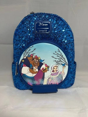 Mini mochila Beauty and Beast lantejoulas globo de neve BN com etiquetas - Imagem 1 de 4