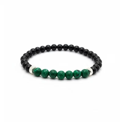 Bracciale Uomo Donna con Malachite Onice Naturale e Argento - Immagine 1 di 4