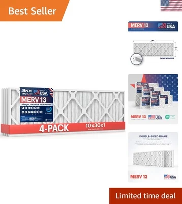 Advanced MERV 13 Air Filters 10x30x1 - 4-Pack for Optimal Airflow & Clean Air - Image 1 of 4