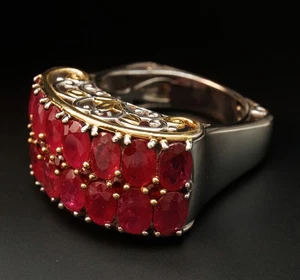 Size 9 Gems en Vogue Ruby Double Row Twin Band Sterling Silver Ring - Picture 1 of 11