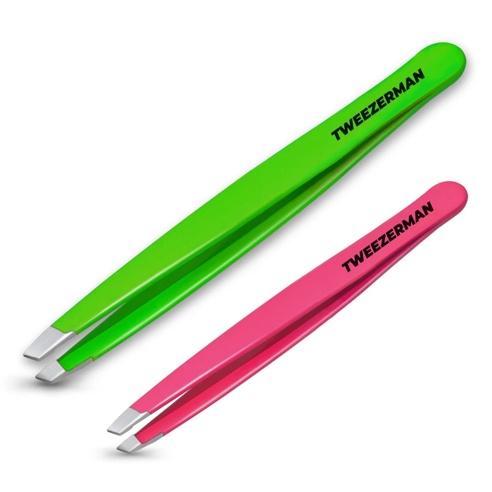 Tweezerman Tweezers Professional Slanted Hair Pluckers Green Large & Mini Pink - Image 1 of 1