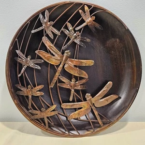 Ancient Graffiti Flame Copper Dragonfly 3D Disc Wall Art 12 Handmade - Picture 1 of 8
