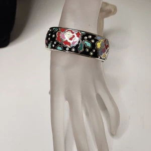 Brighton Colorful Flower Wide Hinged Bangle Bracelet Enamel Crystals - Picture 1 of 11