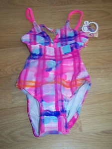 Size XS 4-5 OP Ocean Pacific Onepiece Swimsuit Swim Bathing Suit Pink Plaid New - Picture 1 of 3