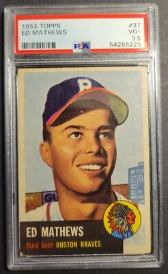 1953 Topps #37 Ed Mathews PSA 3.5 3 4 Braves Centered CARTÃO MUITO BOM Parece Melhor - Imagem 1 de 2