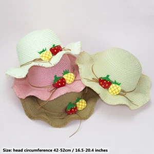 Kid Cute Strawberry Straw Hat Wide Brim Cap Fringe Tassel Fedora Child Gift - Picture 1 of 16