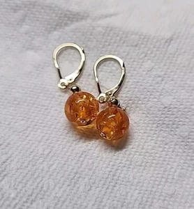 Earrings Amber Balls In 14k Gold Dangles - Picture 1 of 3