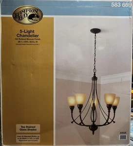 Commercial Electric 5-Light Oil-rBronze Chandelier with Tea Stained Glass Shades - Picture 1 of 3