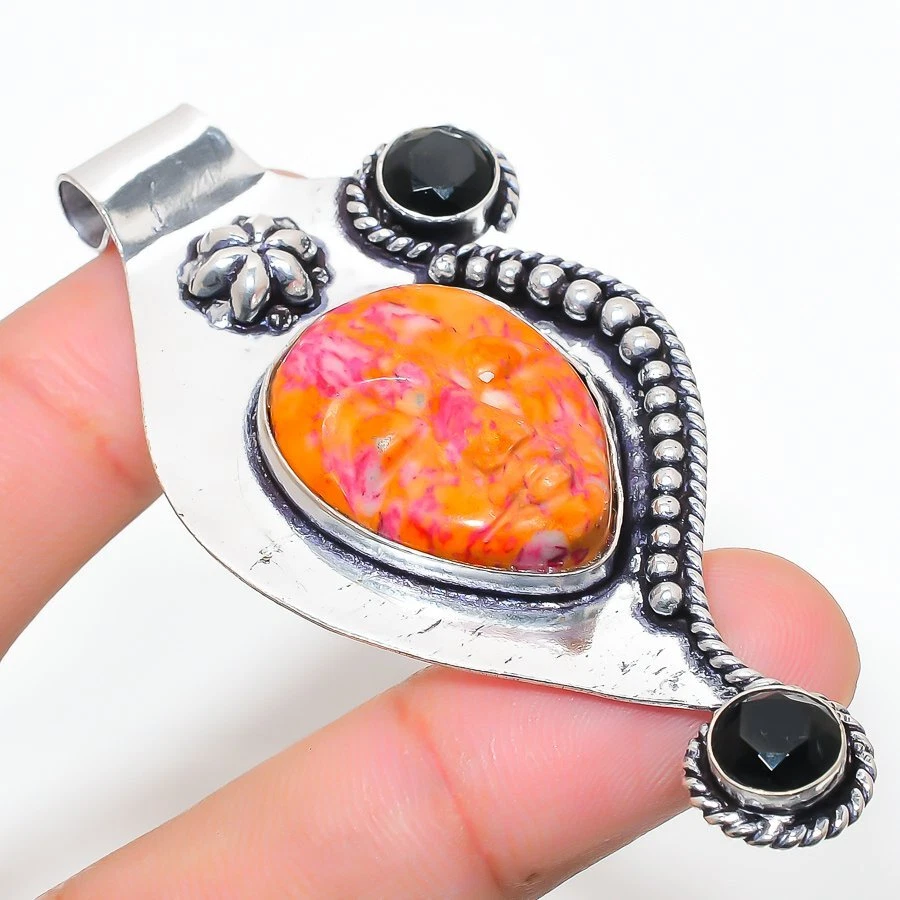 Cara-Mosaico Jaspe, Espinela Piedras Preciosas Hecho a Mano Joyería Colgante 3.03" PP-796 Foto 1 de 1