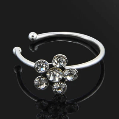 Anillo de nariz de cristal transparente con flor enchapado en plata - brillante pasador creado en laboratorio Foto 1 de 4
