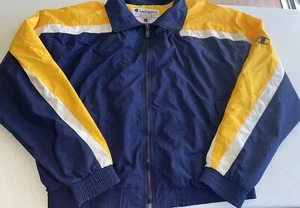 Champion Vintage Blue Yellow Nylon Jacket Zip Up Pockets Mesh Lining Mens Large - Picture 1 of 9
