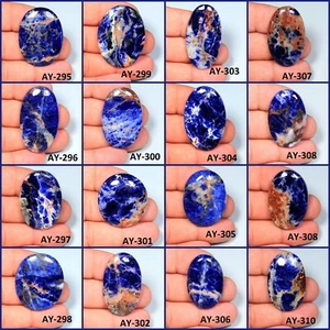 TOP QUALITY NATURAL ORANGE NAVY BLUE SODALITE OVAL CABOCHON GEMSTONE AY- - Picture 1 of 18