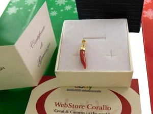 Cornicello Pendant of red CoRal in Gold 18k 750 Horn Italian and Italy Gemstone - Picture 1 of 3