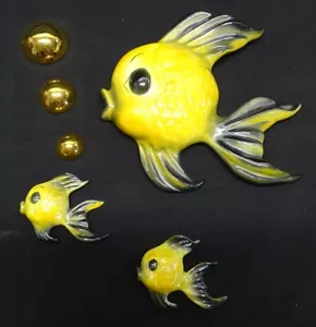 Cerámica California cerámica 3 peces amarillo y negro con 3 burbujas doradas - Imagen 1 de 4