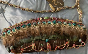 MARY FRANCES Chocolate Evening Shoulder Bag BLOWOUT Feathered Purse W/Tag - Picture 1 of 10