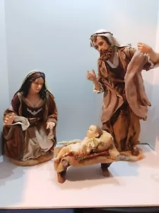 Vintage O'Well 16in Porcelain Cloth Nativity Set Of 3 Jesus Mary Joseph - Picture 1 of 11