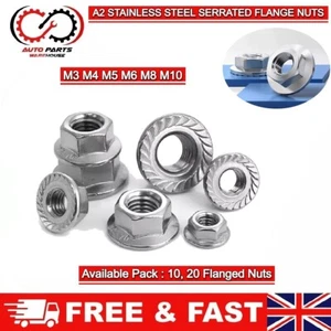 A2 Stainless Steel Metric Serrated Flange Nuts Hex M3 M4 M5 M6 M8 M10 M12 - Picture 1 of 17